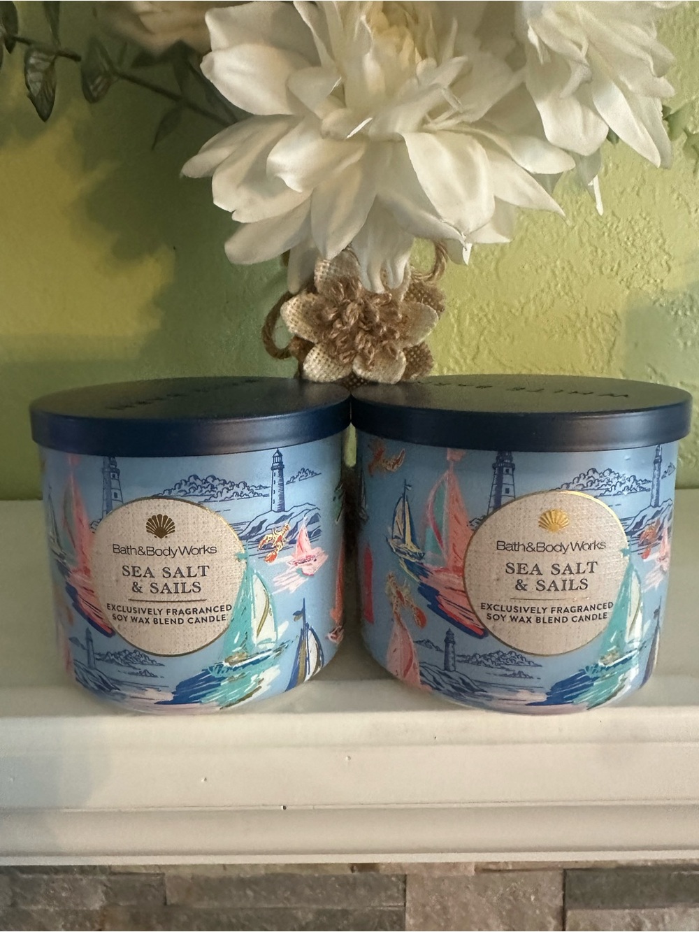 Bath & Body Works Blue & Teal Sea Salt & Sails Decorative Candle Tin